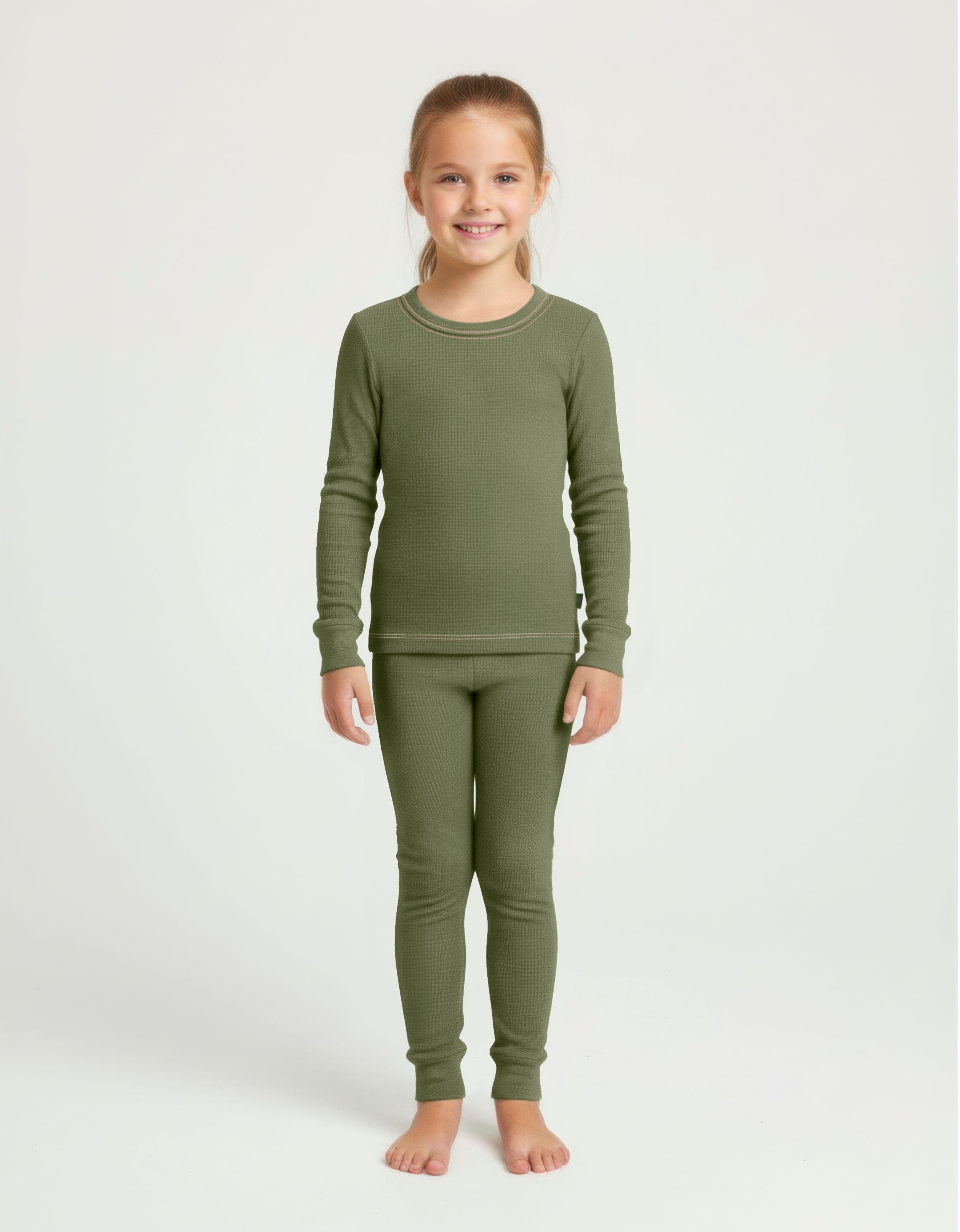 City Threads Kids'  Girls Soft & Cozy Thermal Long Johns 2-piece Set In Green