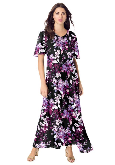 Plus Size Hand Crinkled Flutter-Sleeve Maxi Dress (Plus)