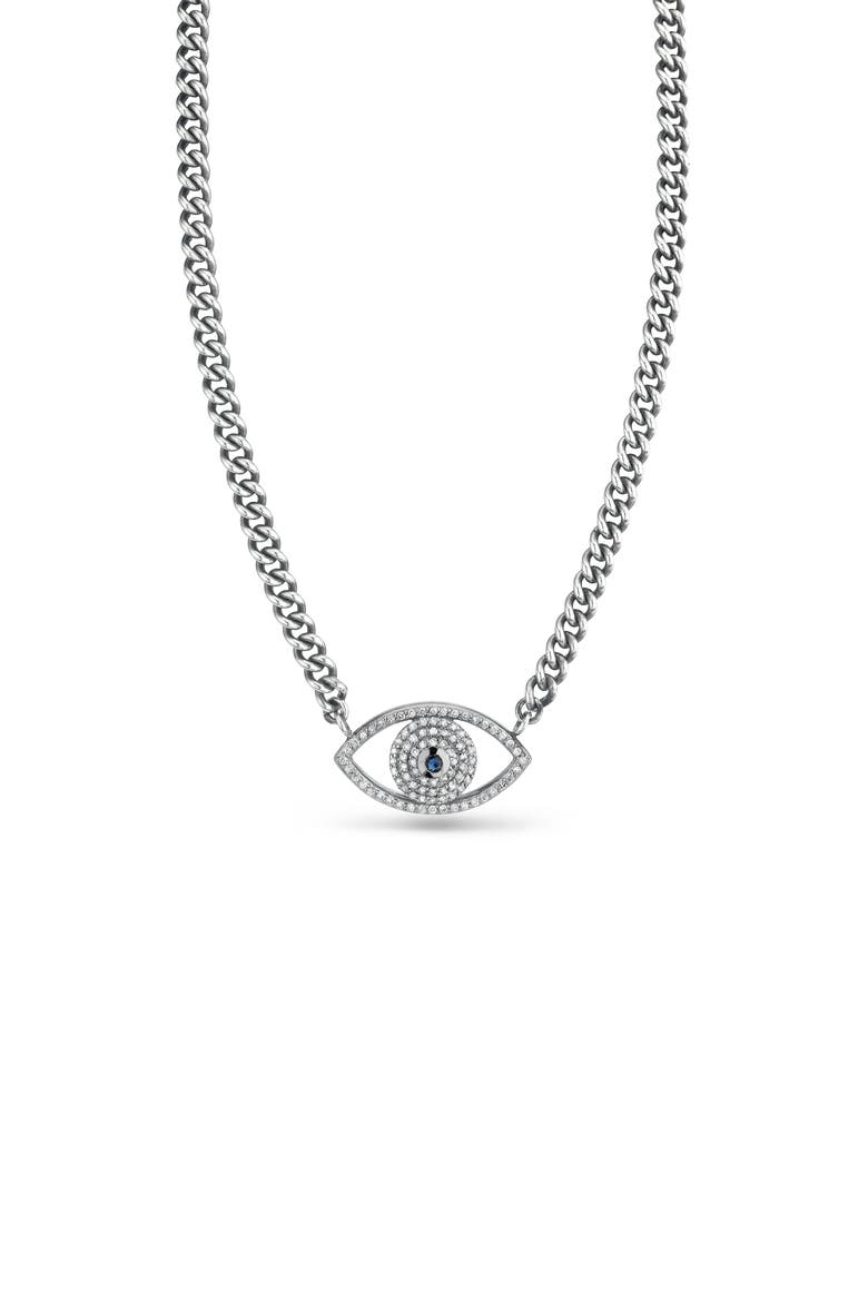 Evil Eye Curb Chain Necklace, Main, color, Sterling Silver