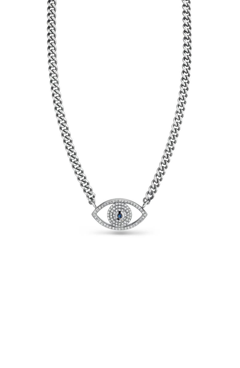Sheryl Lowe Evil Eye Curb Chain Necklace, Main, color, Sterling Silver