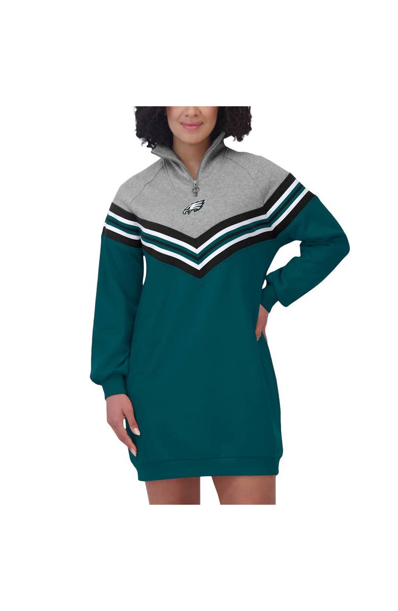 WEAR by Erin Andrews Women's WEAR by Erin Andrews Midnight Green/Heather Gray Philadelphia Eagles Chevron Stripe Dress, Alternate, color,