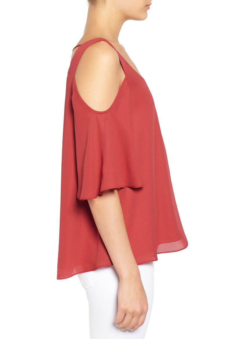 Chiffon Cold Shoulder Top, Alternate, color, RED CRANBERRY
