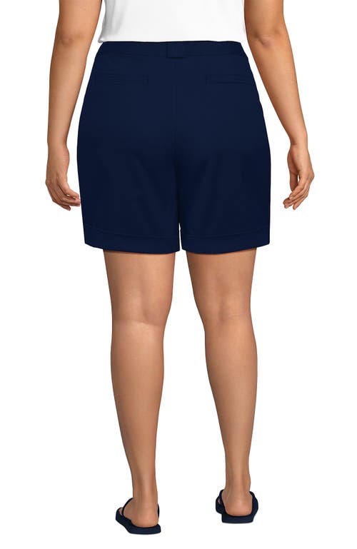 Lands' End Chino High Rise Pleated 7" Shorts In Deep Sea Navy