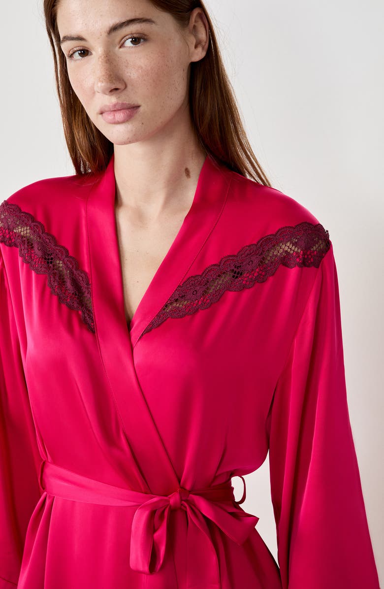 Etam Attitude Deshabille Lace Trim Satin Robe, Alternate, color, Petunia