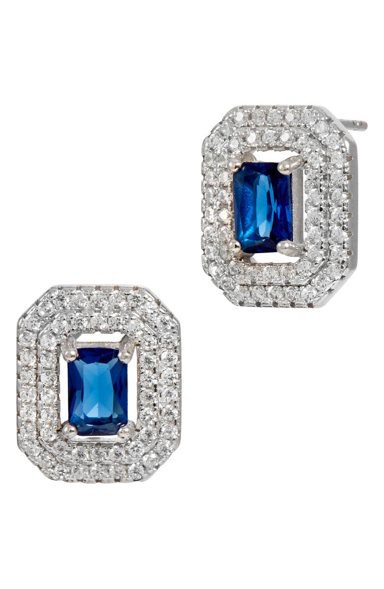 SAVVY CIE JEWELS Halo Stud Earrings, Main, color, Blue