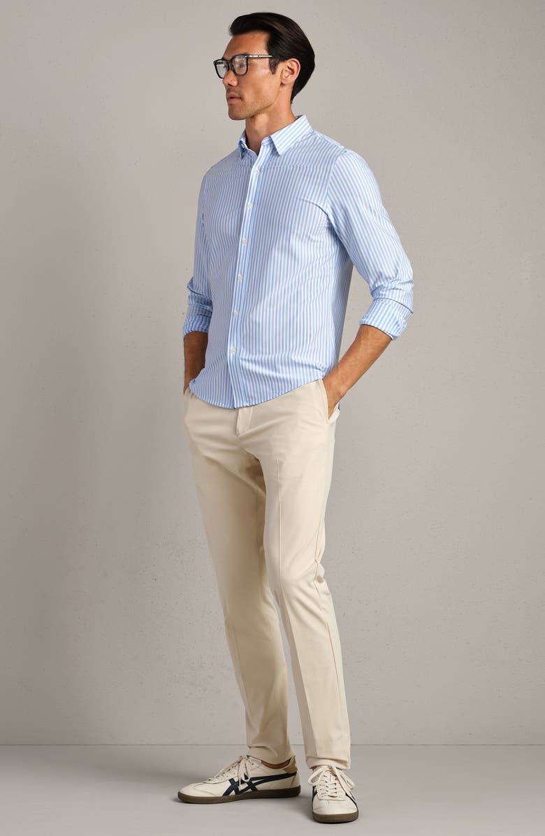 Rhone Commuter Slim Fit Stripe Performance Button-Up Shirt, Alternate, color, Light Blue/ White Stripe