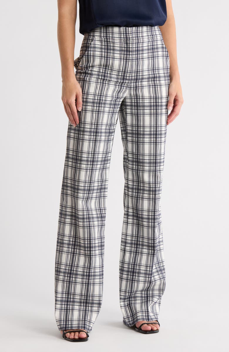 Veronica Beard Tonelli Plaid Straight Leg Pants, Main, color, Ivory/ Navy