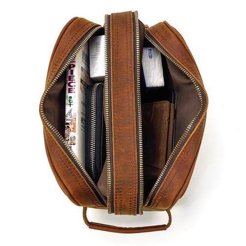 Steel Horse Leather The Nomad Toiletry Bag | Genuine Leather Travel Toiletry Bag In Brown
