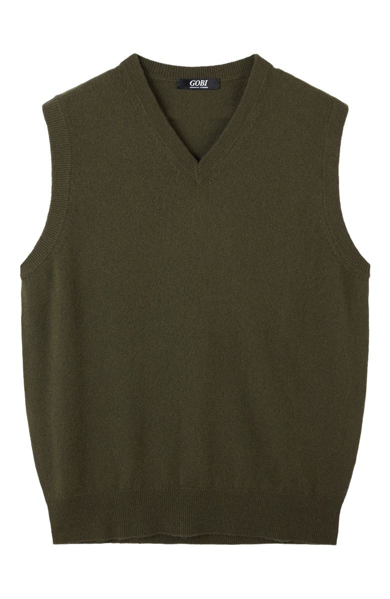 GOBI Mongolian Cashmere Essential V-Neck Cashmere Vest, Alternate, color, Capulet Olive