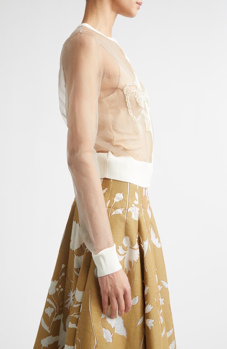 Lela Rose Floral Beaded Sheer Cardigan, Alternate, color, Cream