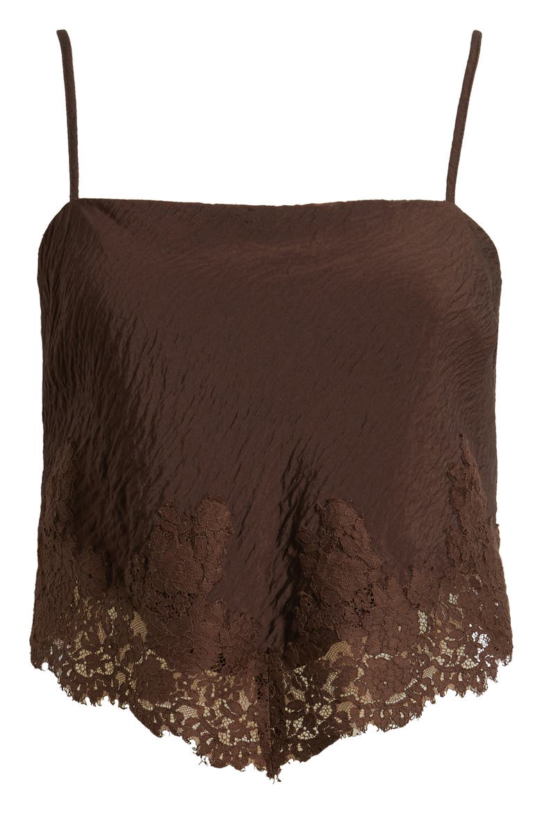Lace Detail Rumple Satin Camisole, Alternate, color, COFFEE BEAN