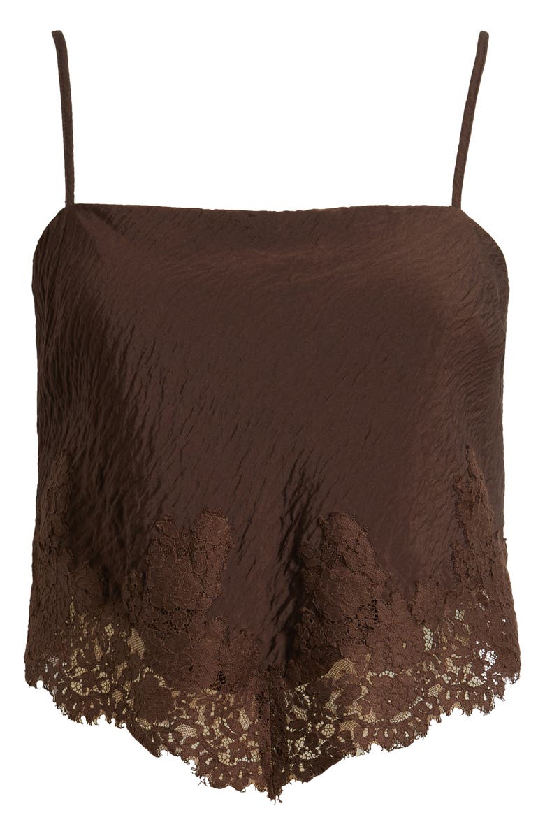 KITTENISH Lace Detail Rumple Satin Camisole, Main, color, Coffee Bean