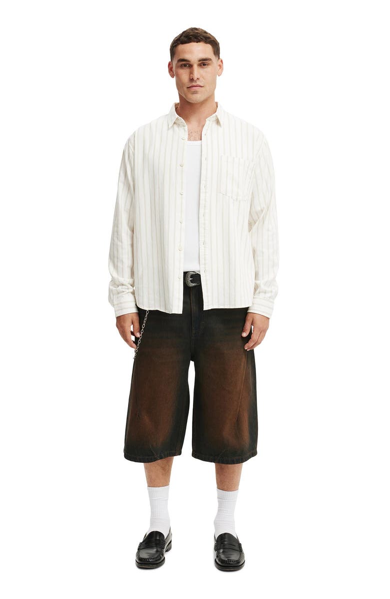 Cotton On Men's Luca Long Sleeve Shirt, Alternate, color, Off White Stripe