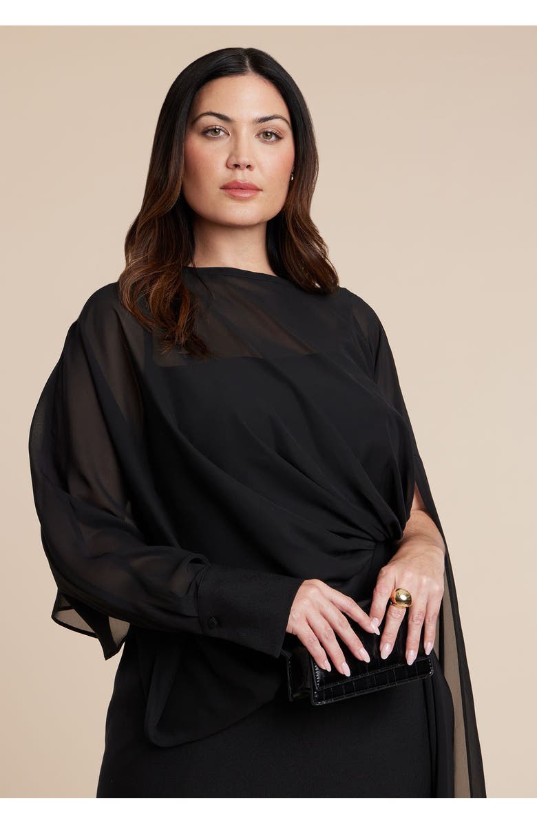 ELOQUII Flowy Sheer Cape Dress, Alternate, color, Black Onyx