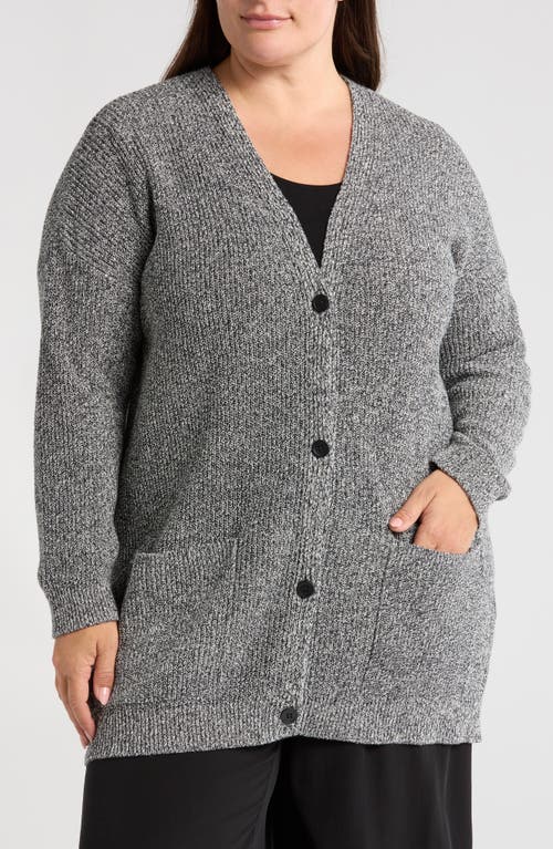 Eileen Fisher V-neck Cotton Blend Cardigan In Black/ivory