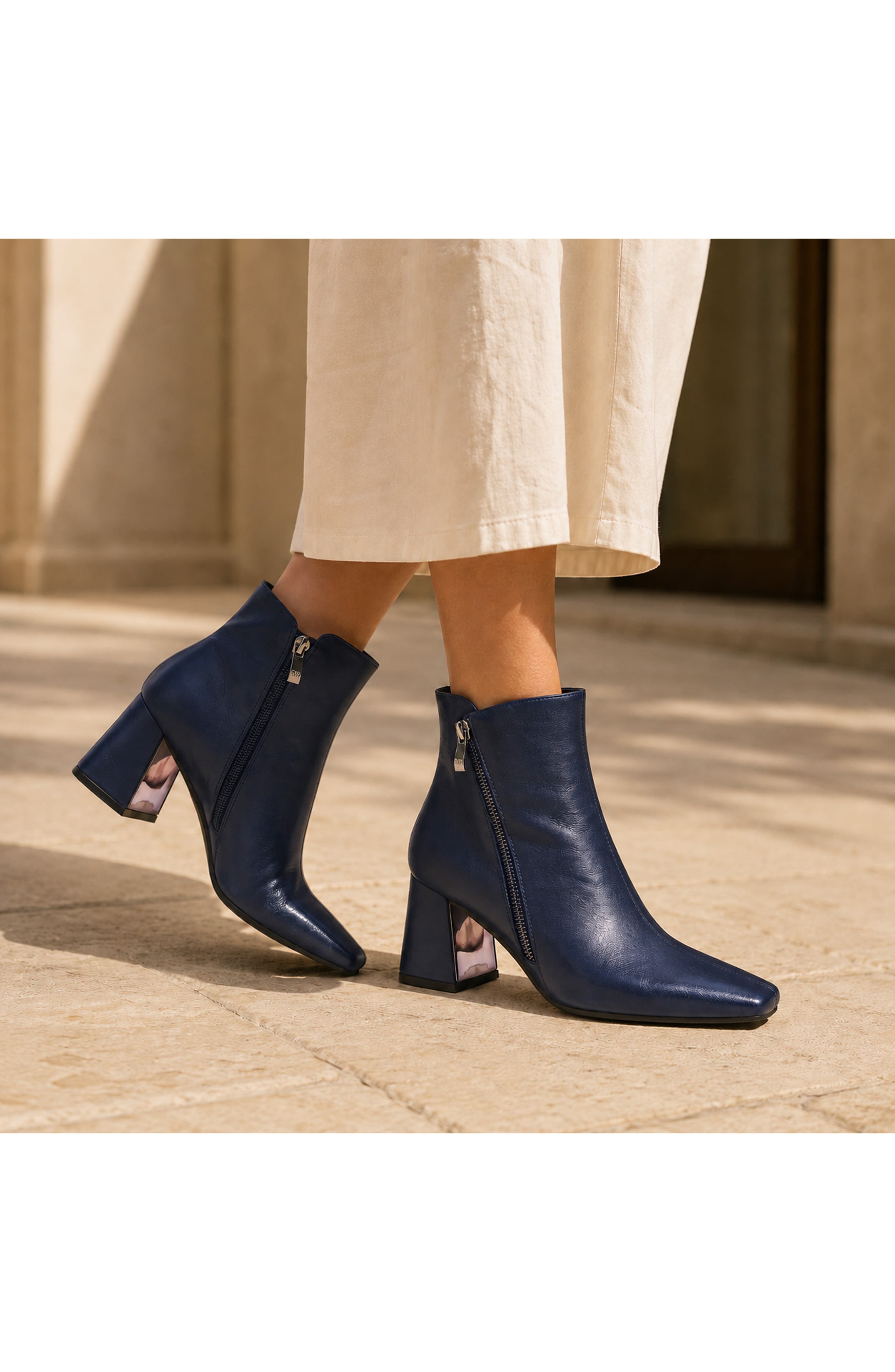 Lyona Faux Leather Bootie, Alternate, color, NAVY