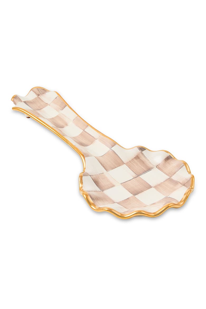 Mocha Check Ceramic Spoon Rest, Main, color, MOCHA