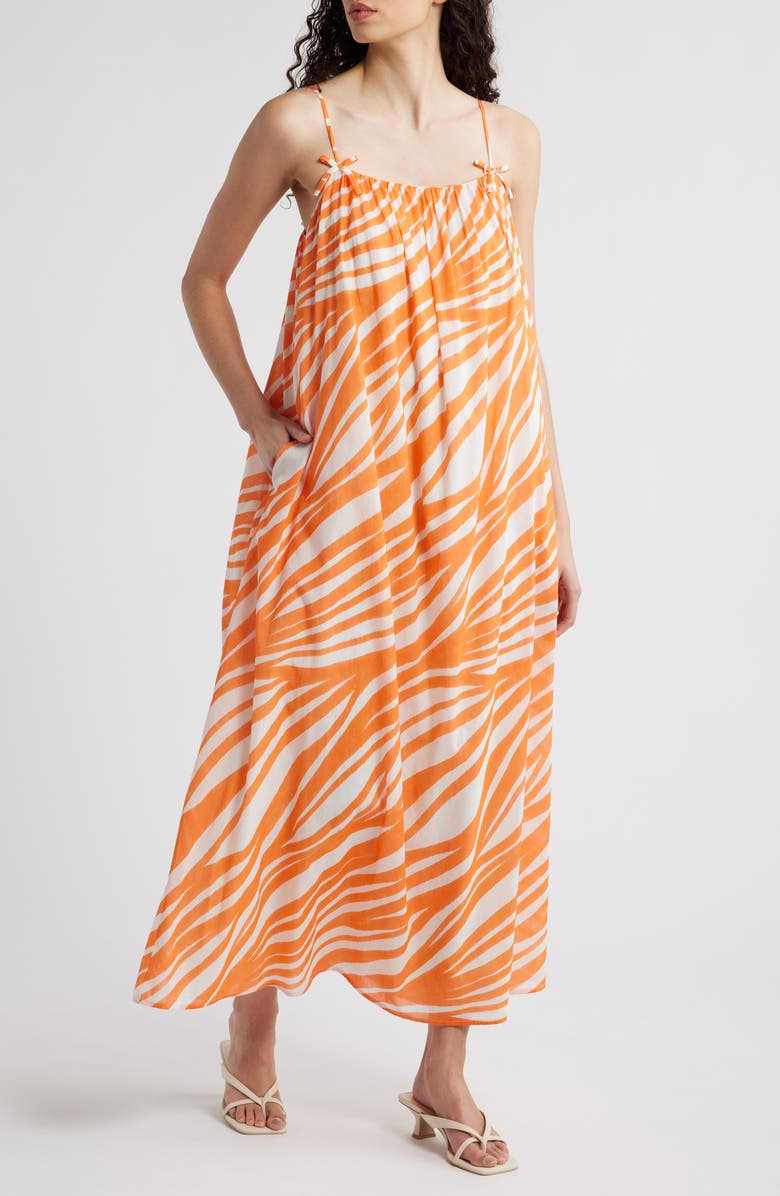 Du Paradis Viola Cotton Maxi Dress, Main, color, Orange Aurora Wave