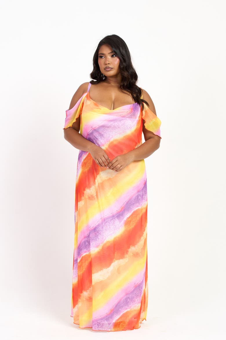 Cold Shoulder Marble Print Maxi Dress, Alternate, color, Purple