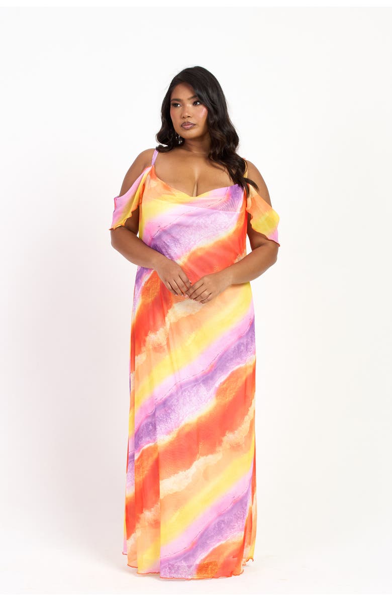 FASHION-SZN CURVE Cold Shoulder Marble Print Maxi Dress, Alternate, color, Purple