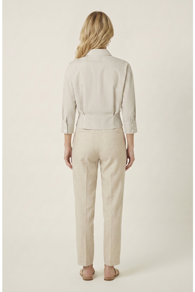 Striped Button Down Tailored Waist Shirt, Alternate, color, Beige / White Stripe