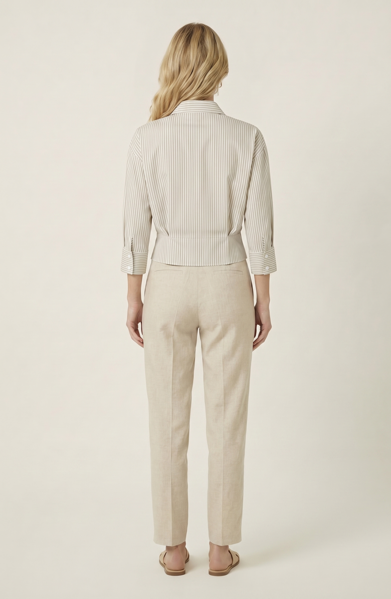 Modenaire Striped Button Down Tailored Waist Shirt, Alternate, color, Beige / White Stripe