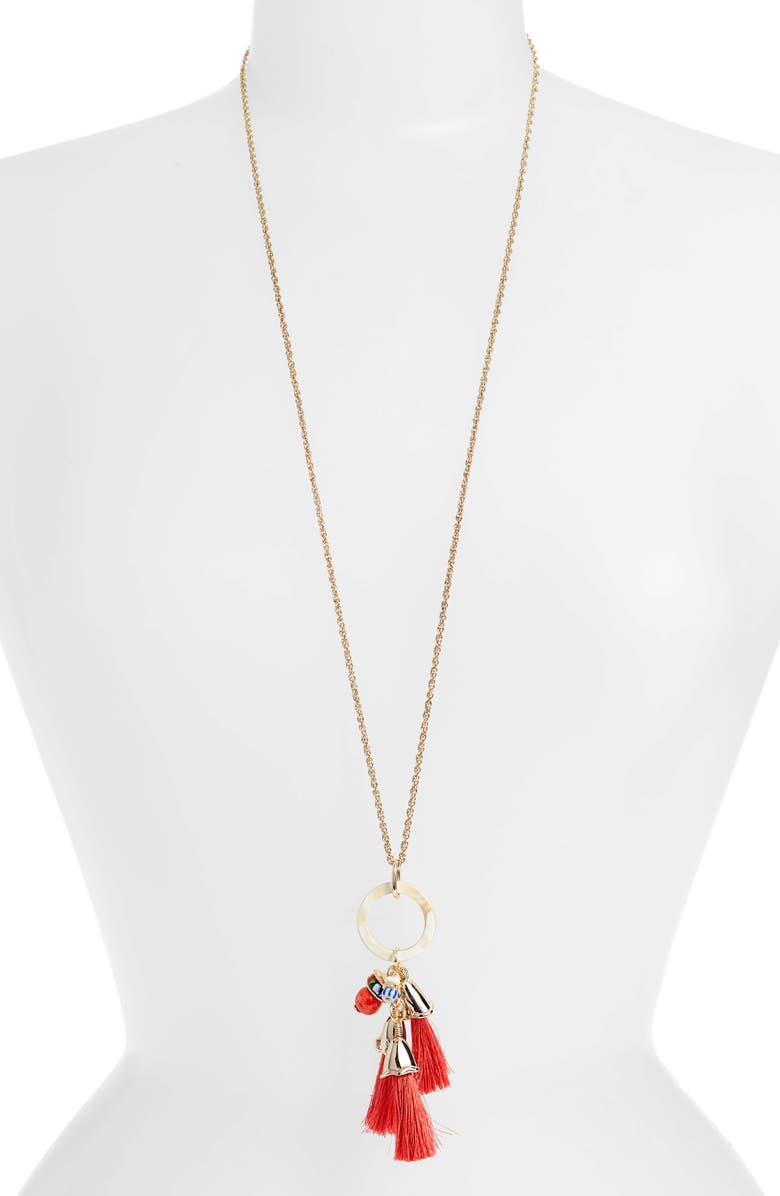 Akola Long Tassel Pendant Necklace, Main, color, 