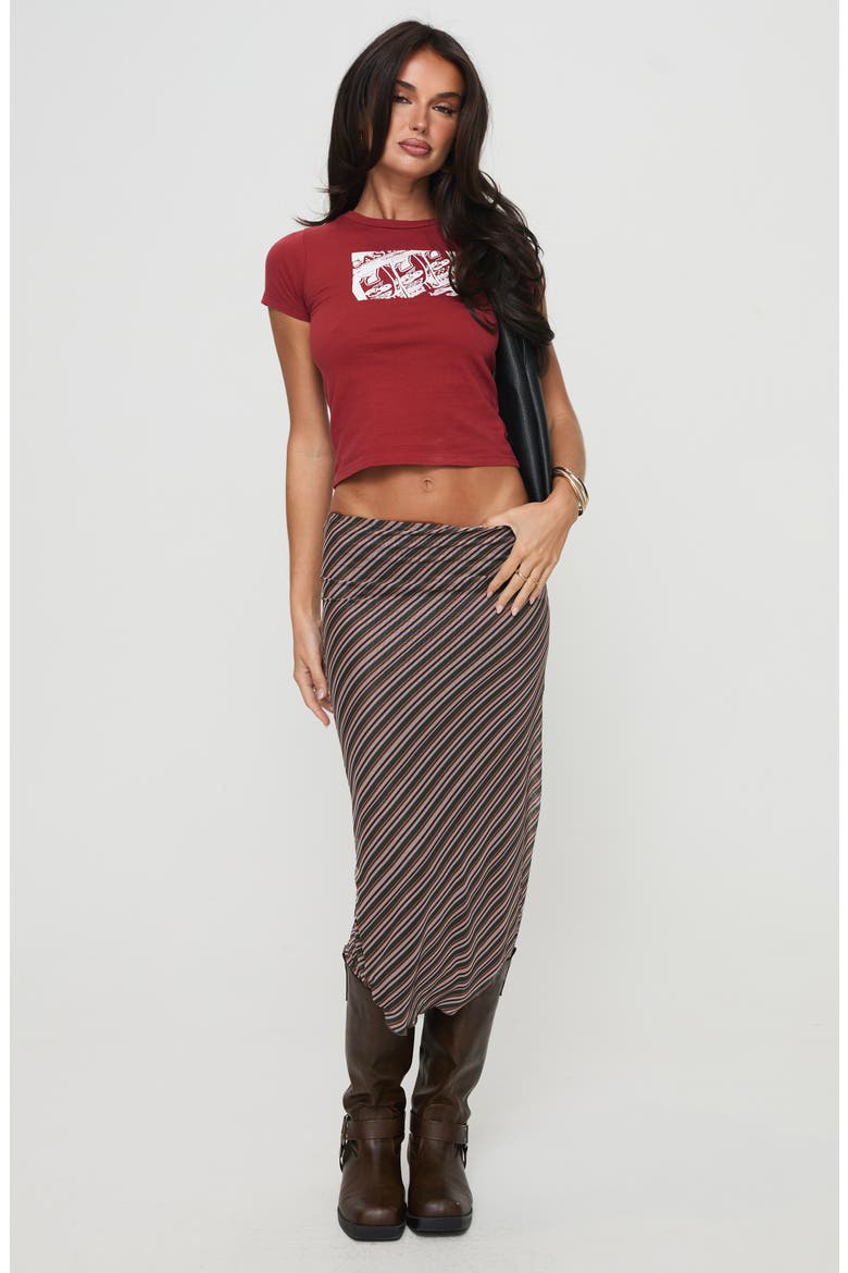 Harbor Low Rise Stripe Midi Skirt, Alternate, color, BROWN