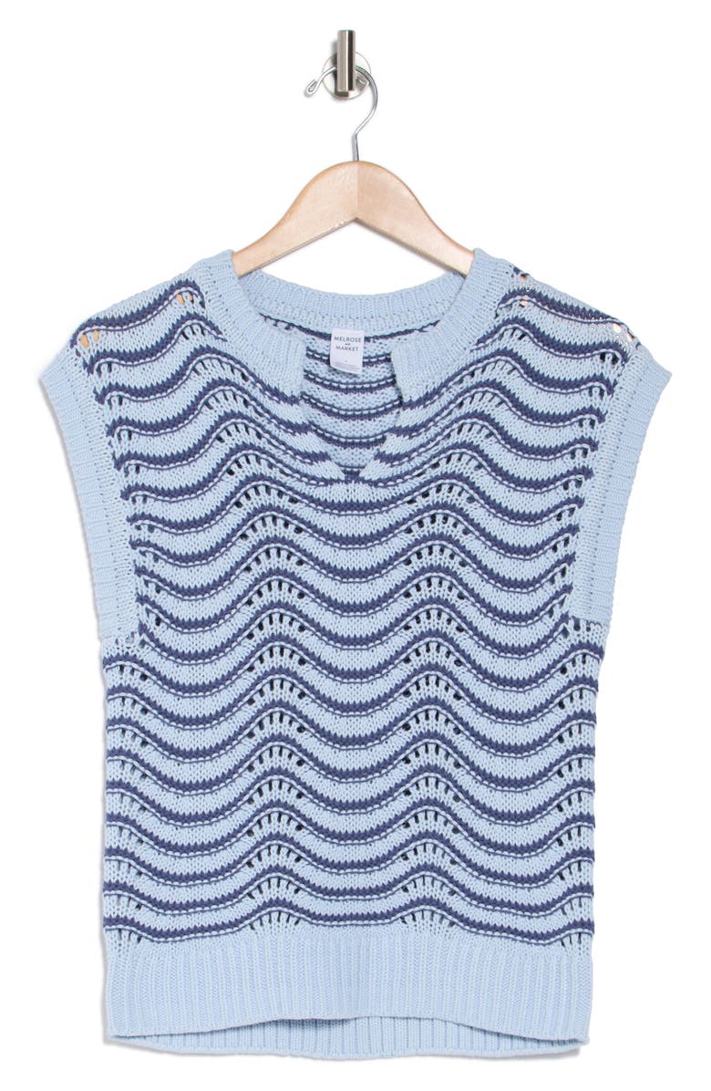 Melrose and Market Split Neck Sleeveless Sweater, Alternate, color, Blue Wave Stripe