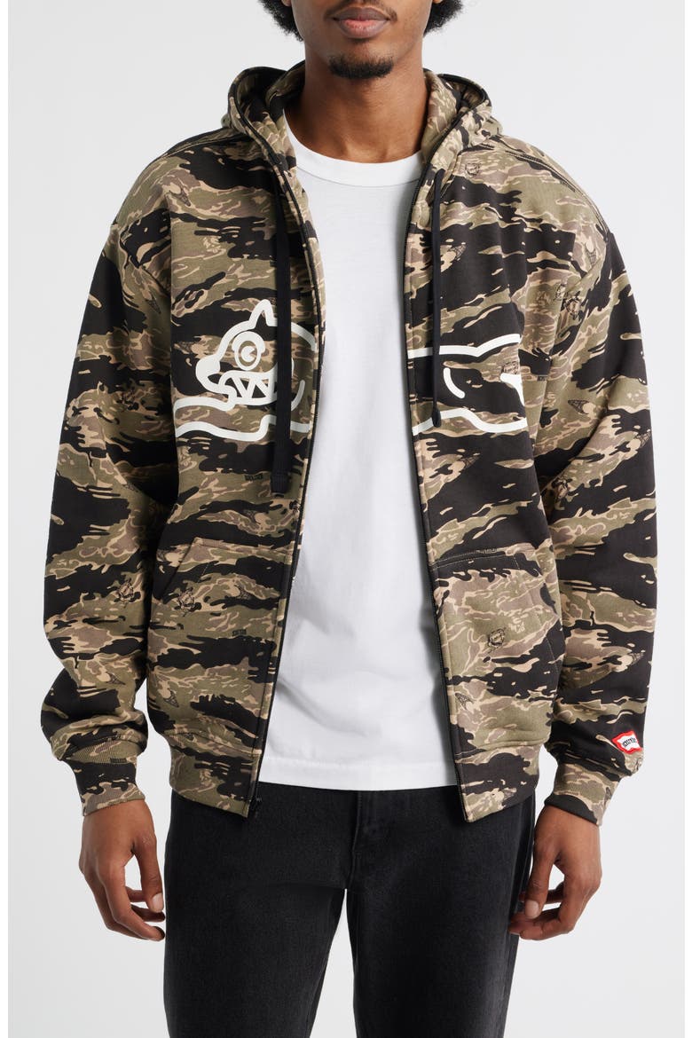 Tiger Zip-Up Cotton Graphic Hoodie, Main, color, CAMO