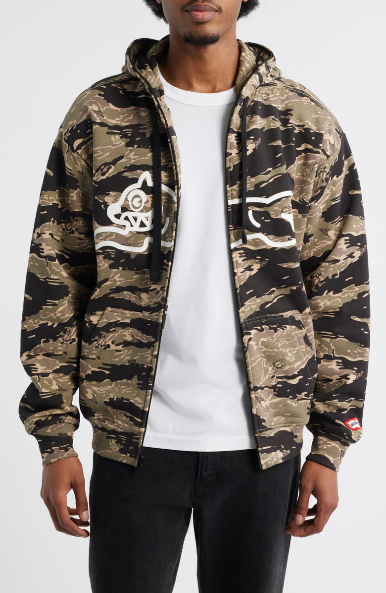 ICECREAM Tiger Zip-Up Cotton Graphic Hoodie, Main, color, Camo