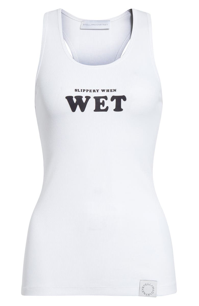 Stella McCartney Slippery When Wet Flocked Rib Tank, Alternate, color, Pure White