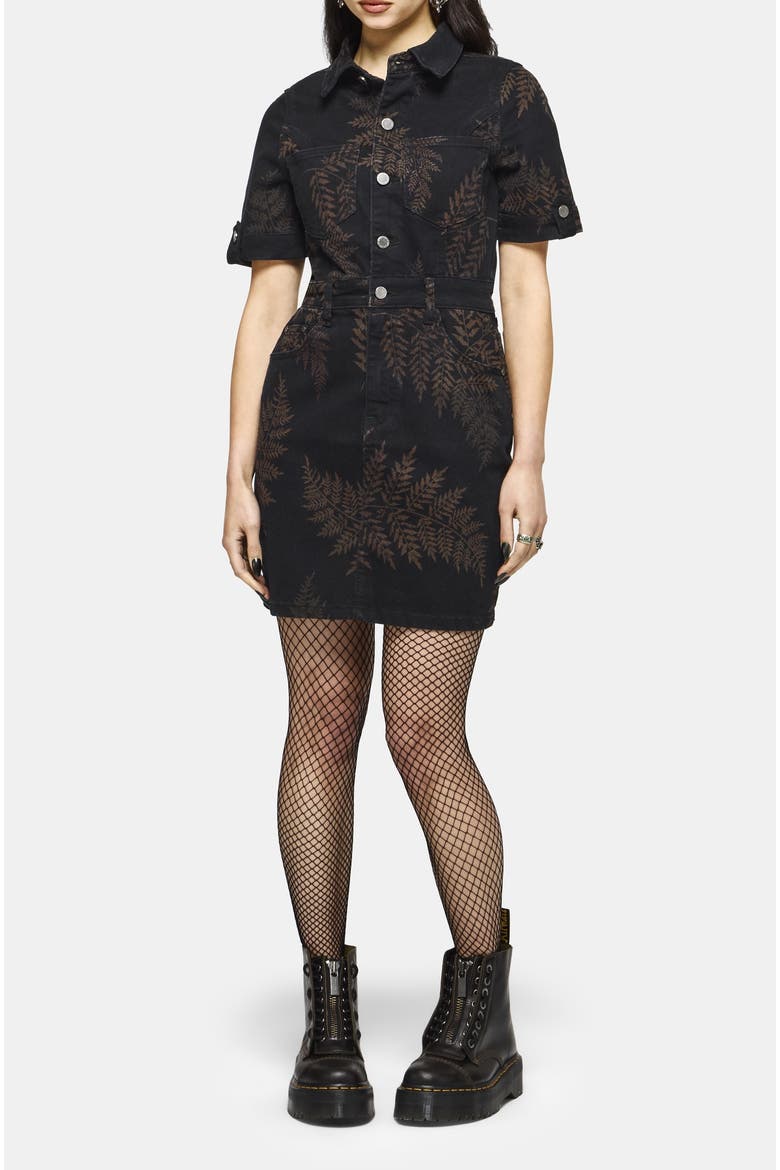 Ruin Fern Printed Denim Mini Shirt Dress, Alternate, color, Black