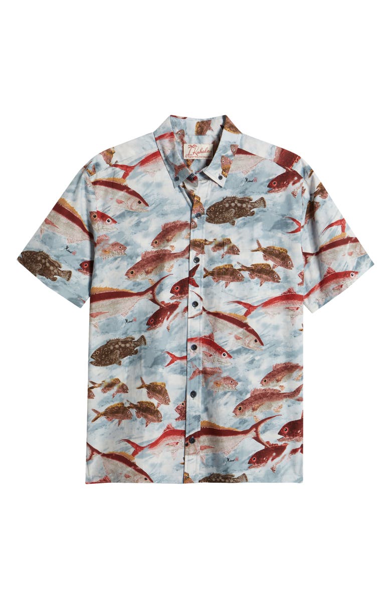 Kahala Micah's Catch Short Sleeve Button-Down Shirt, Alternate, color, Silver Blue