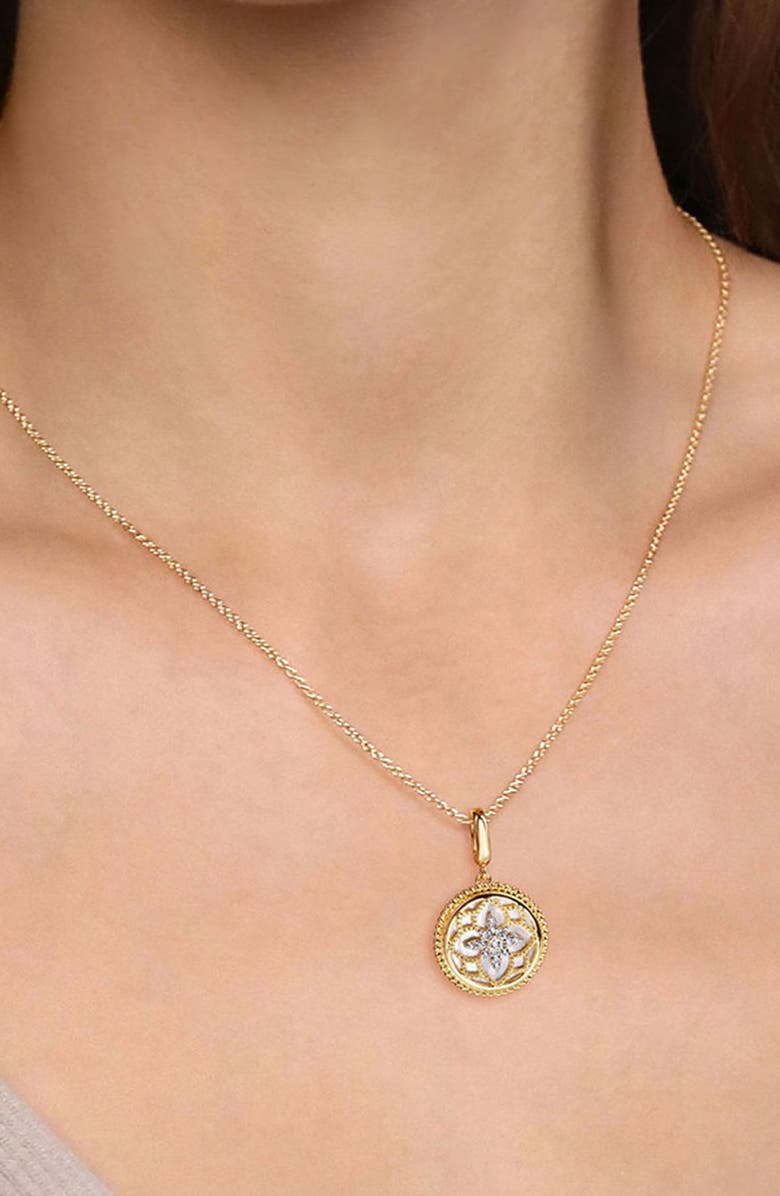 Gabriel & Co. Bujukan Diamond & Mother-of-Pearl Floral Medallion Charm, Alternate, color, Gold