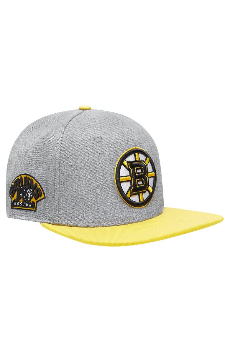 PRO STANDARD Men's Pro Standard Gray/Gold Boston Bruins Classic Logo Snapback Hat, Main, color, 
