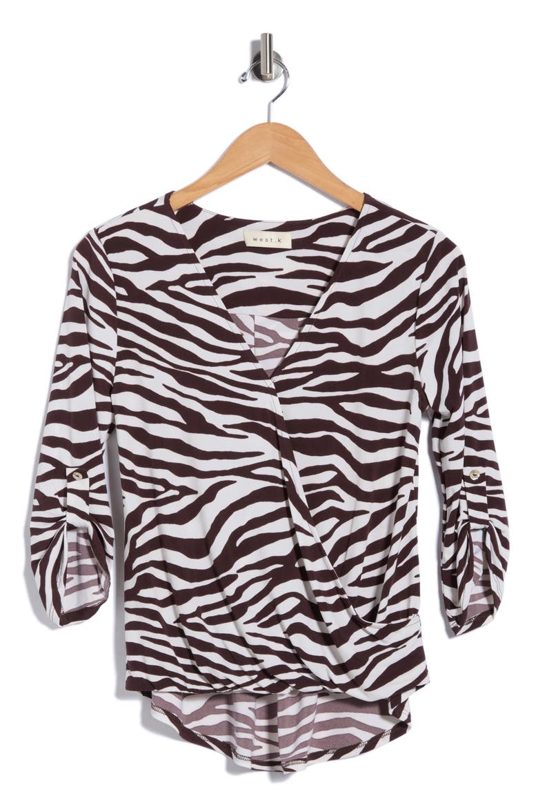 Roll Tab Sleeve Top, Alternate, color, BROWN ZEBRA