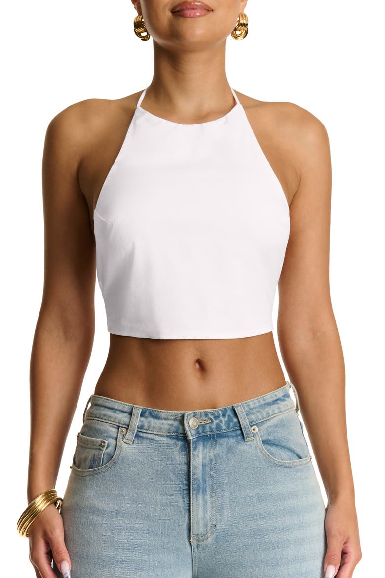 Shirting Halter Crop Top, Main, color, WHITE