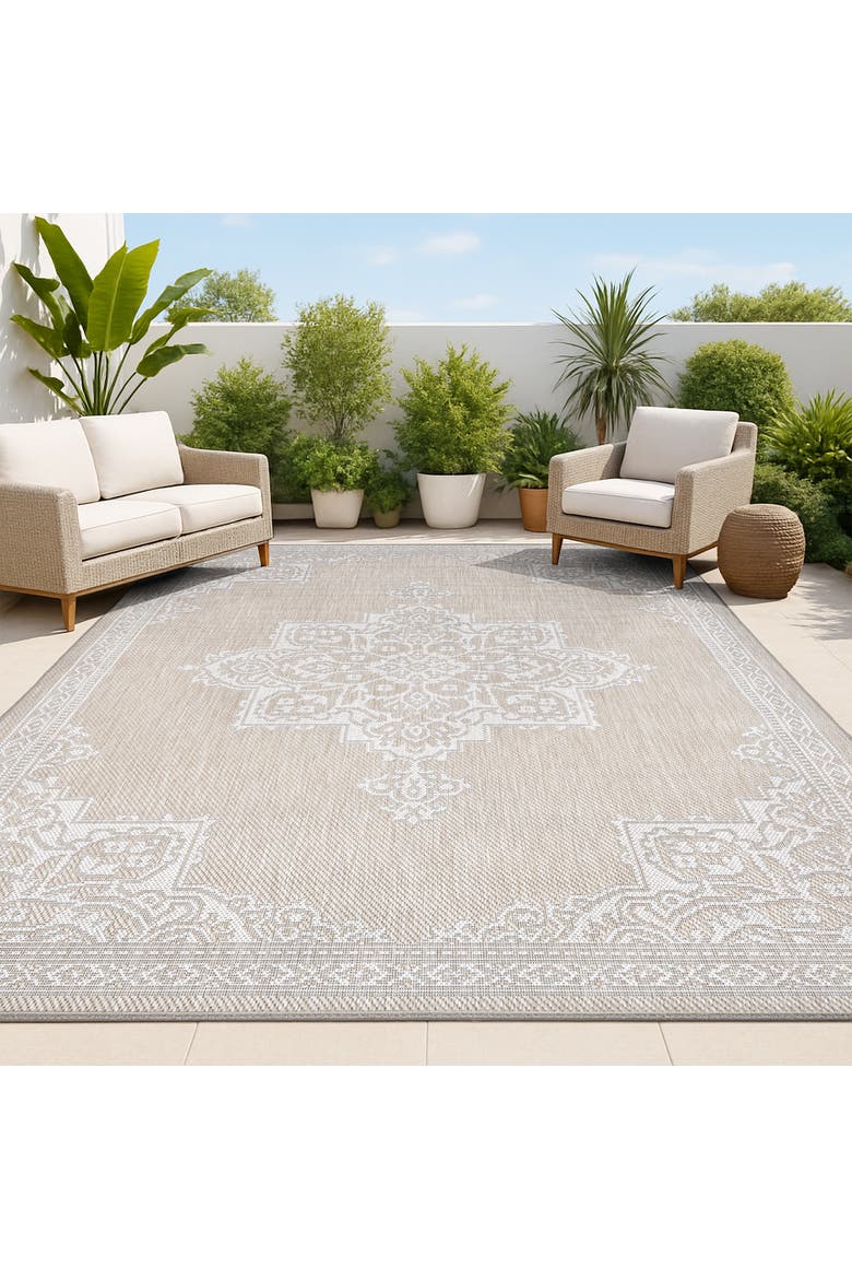 Arden Vintage Casual Medallion Indoor/Outdoor Area Rug, Alternate, color, Beige/Cream