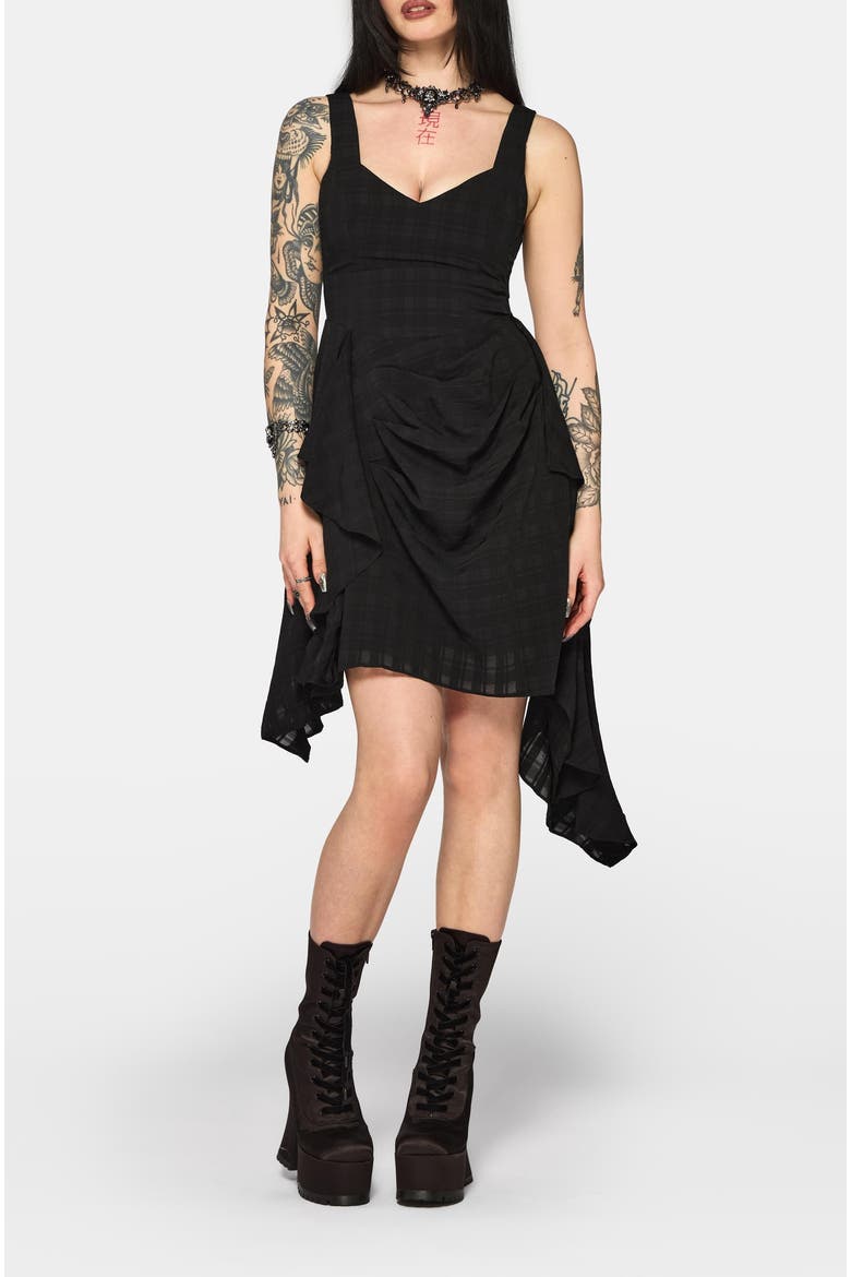 Vivienne Checked Ruched Mini Dress, Main, color, Black