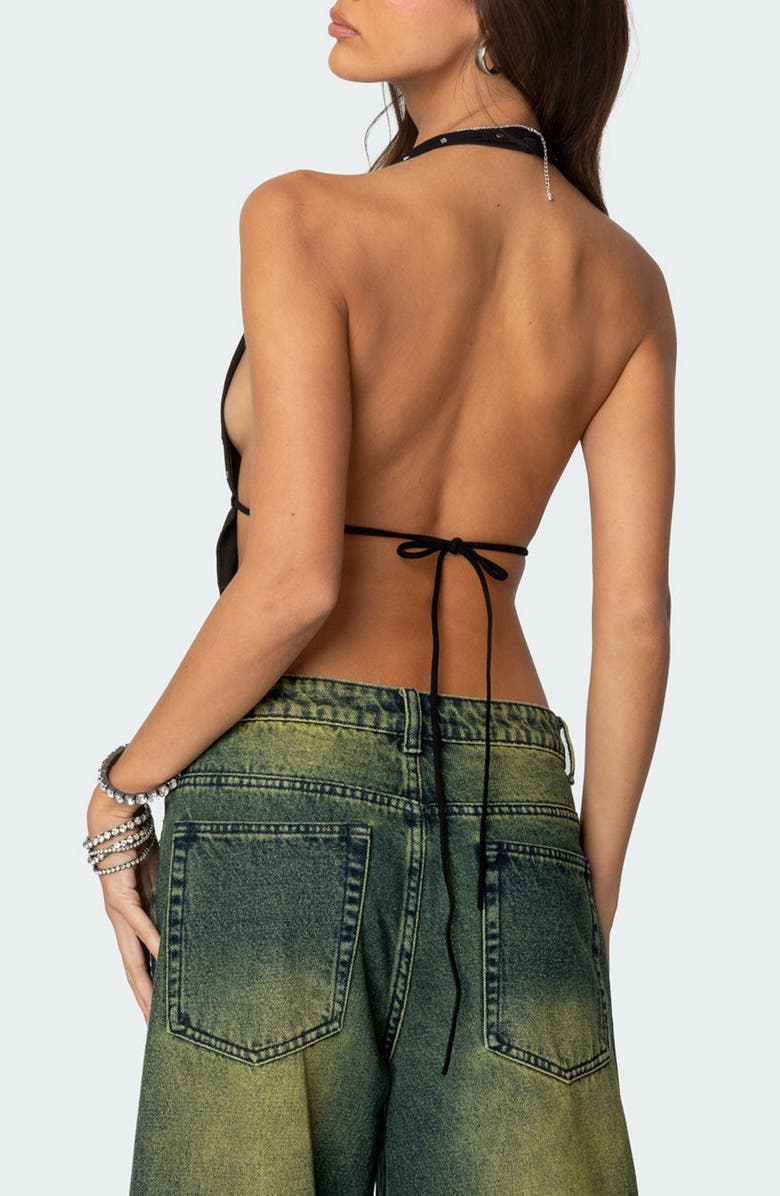 EDIKTED Studded Split Front Open Back Halter Top, Alternate, color, Black