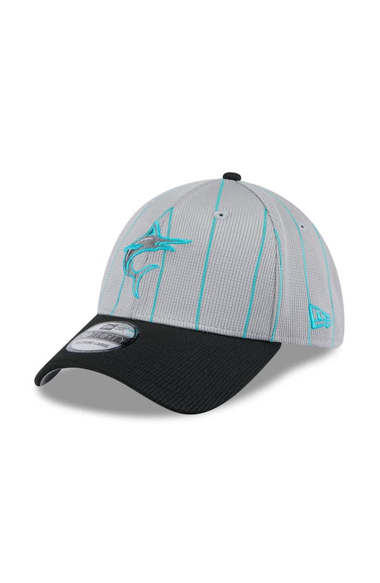 New Era Men's New Era Gray/Black Miami Marlins 2025 Batting Practice 39THIRTY Flex Hat, Main, color,