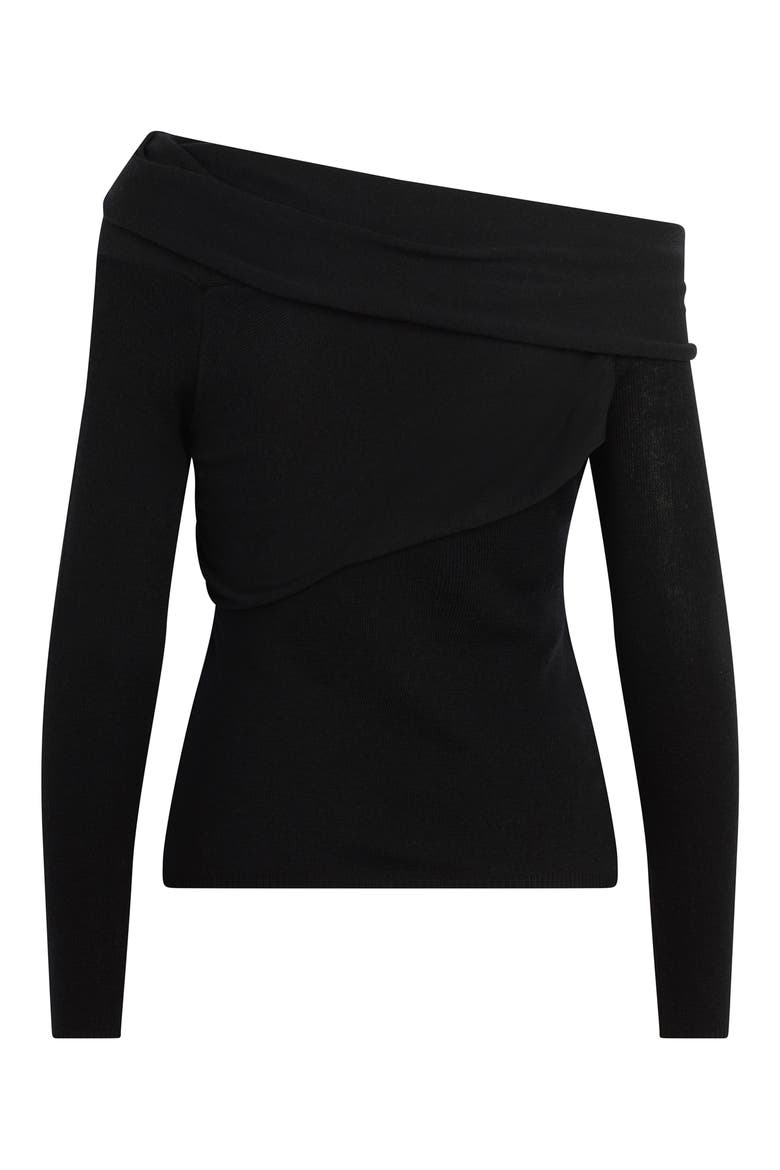 Charmed One-Shoulder Merino Wool Top, Alternate, color, BLACK
