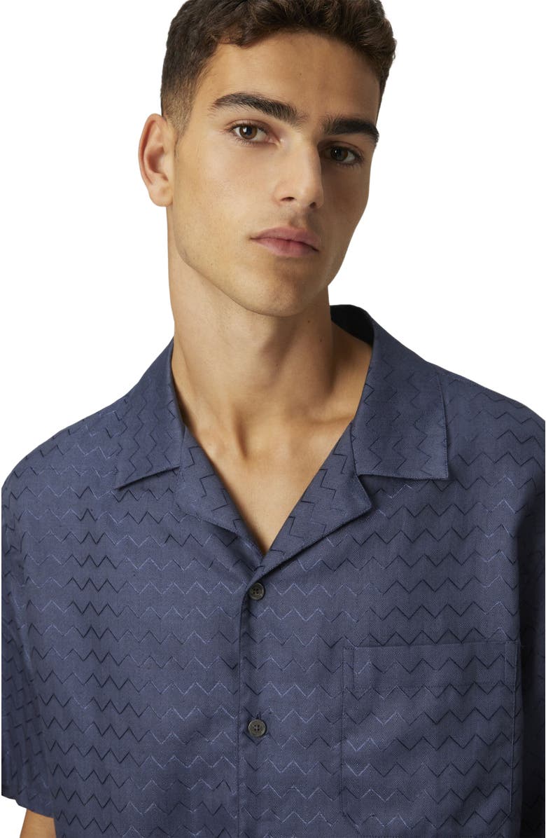 Missoni Cotton, Viscose And Linen Bowling Shirt With Shiny Zigzag Pattern, Alternate, color, Blue
