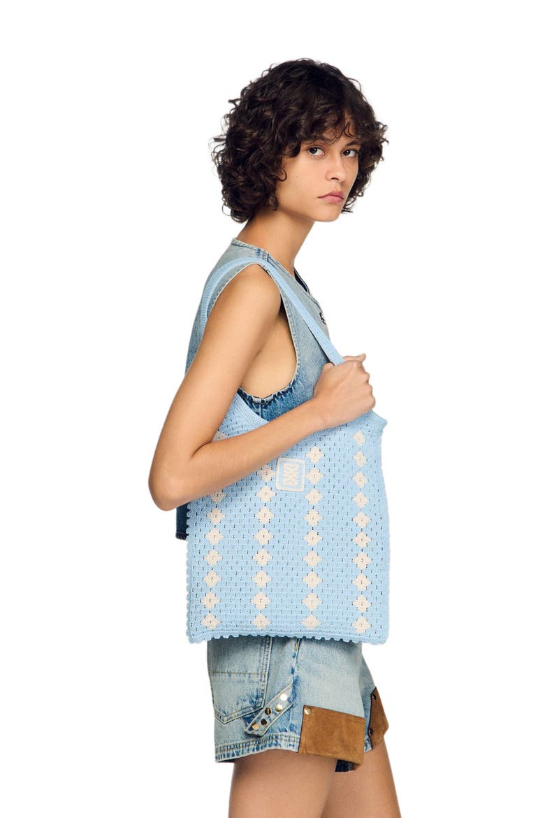 Cropped studded denim vest, Alternate, color, Blue jean