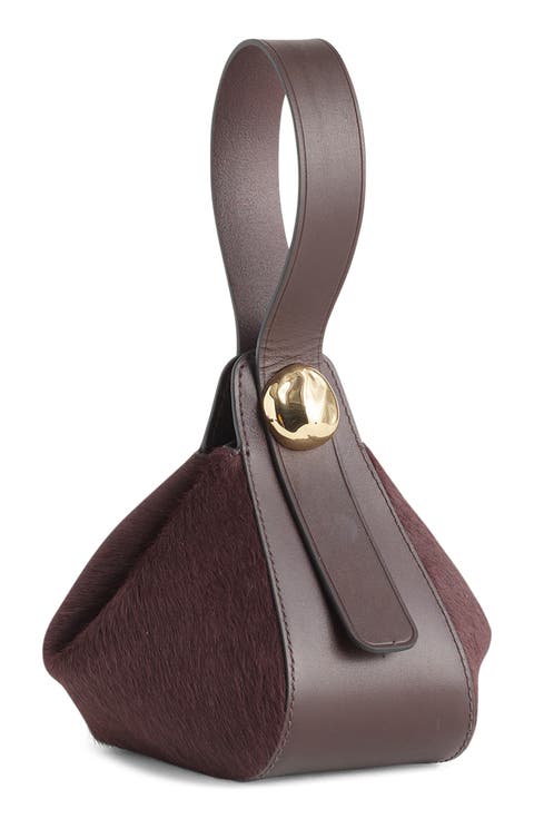The Sculpted Metal Genuine Calf Hair Wristlet Bag