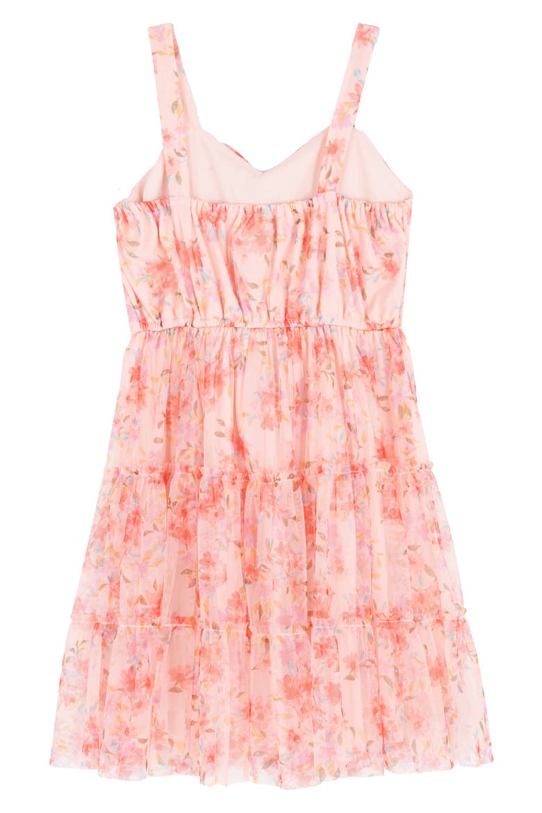 Kids' Floral Mesh Twist Dress, Alternate, color, CORAL