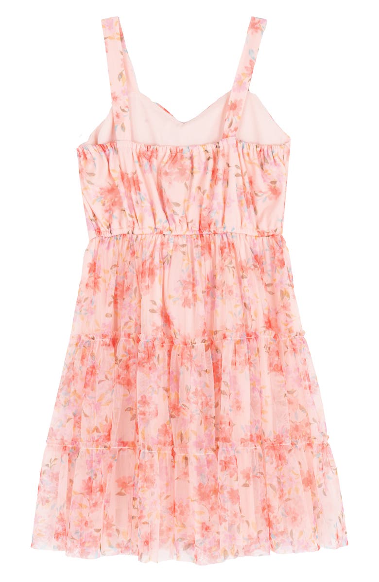 Rare Editions Kids' Floral Mesh Twist Dress, Alternate, color, Coral