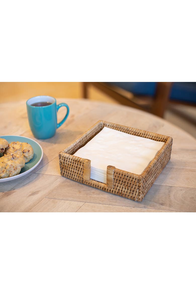 Artifacts Rattan Luncheon Napkin Holder with Cutout, Alternate, color, Honey Brown