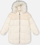 Deux par Deux Long Winter Two-Tone Quilted Faux Fur Hood Puffer Coat